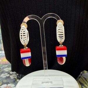 🌟Adorned Crown Jewelry july 4th red white blue spiral bauble earrings